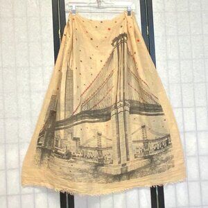Sheer Beige NYC Bridge Scarf Souvenir Print Lightweight Wrap Woven Crinkle Shawl